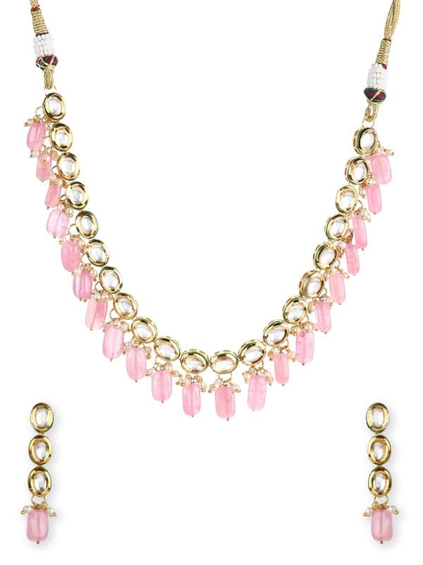 Adorable Multicolor Kundan Necklace Set With Earrings