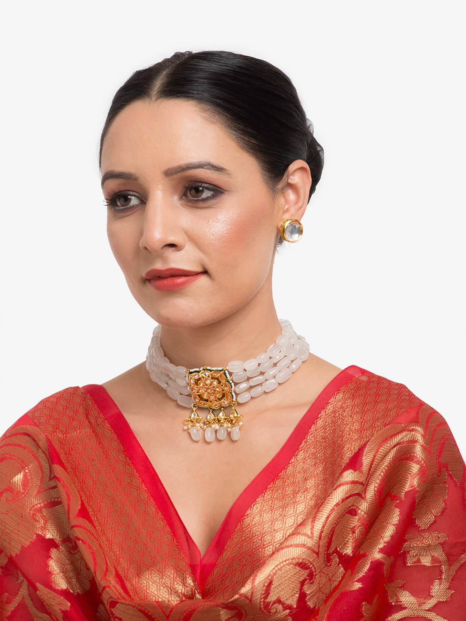 Adorable White Pearl Kundan Choker With Studs
