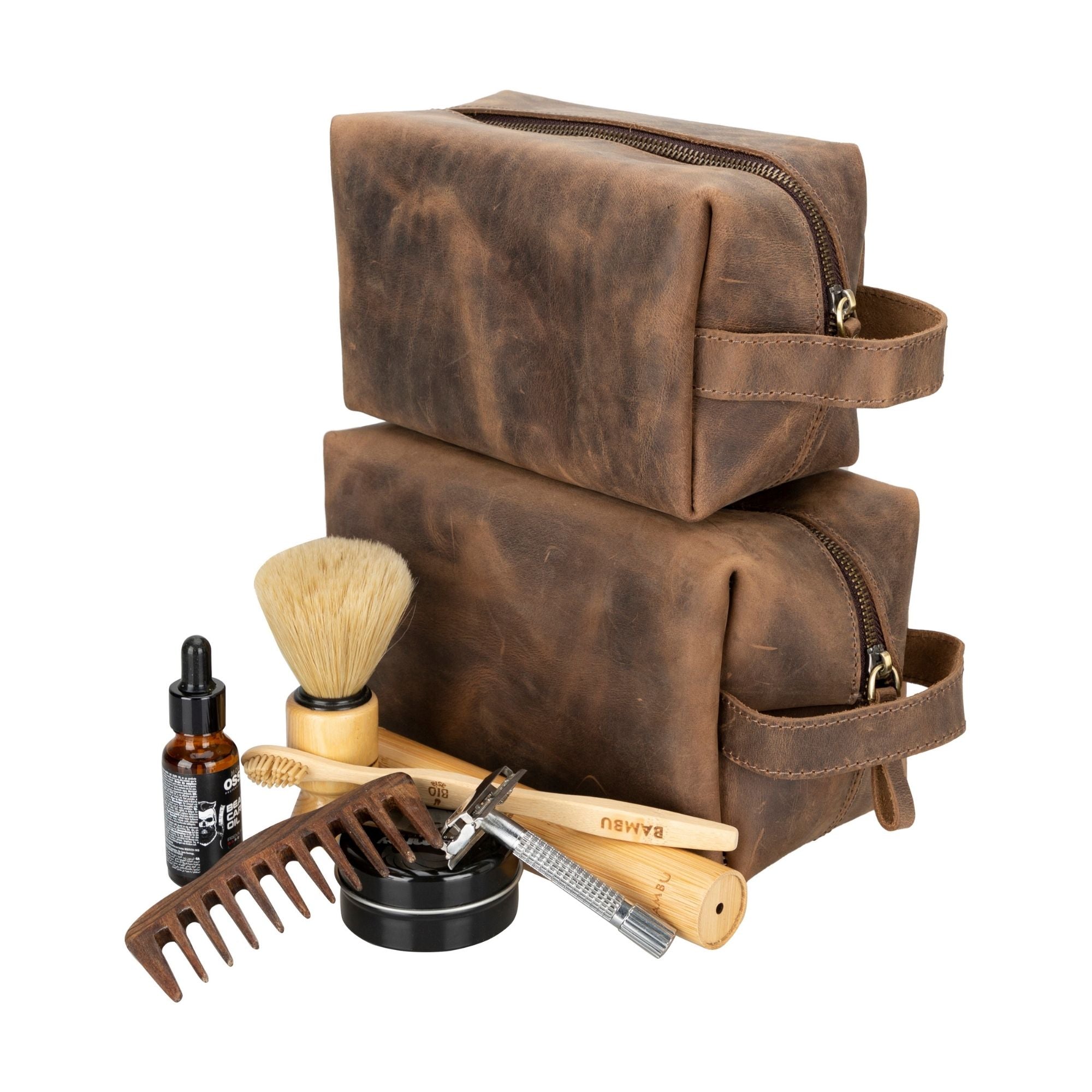 Oswego Men's Leather Dopp Kit & Small Travel Handbag