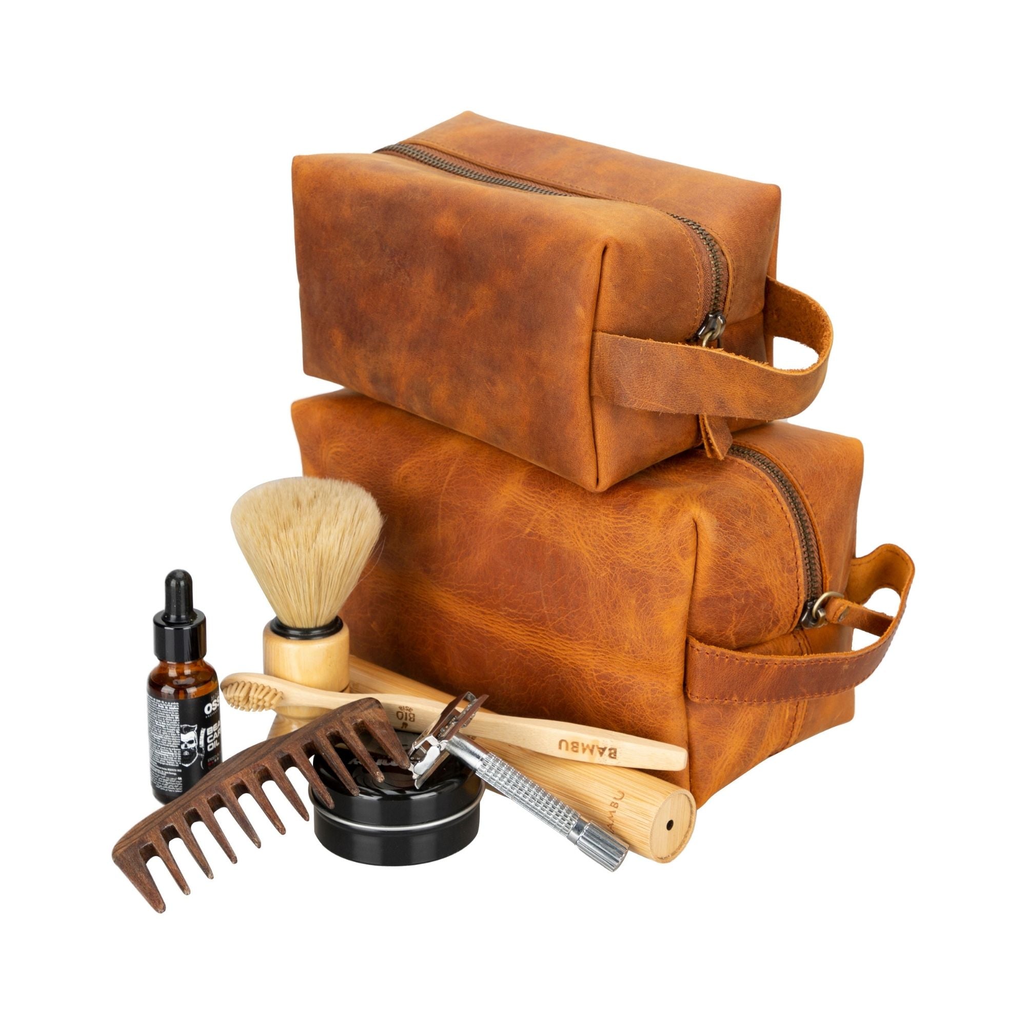 Oswego Men's Leather Dopp Kit & Small Travel Handbag