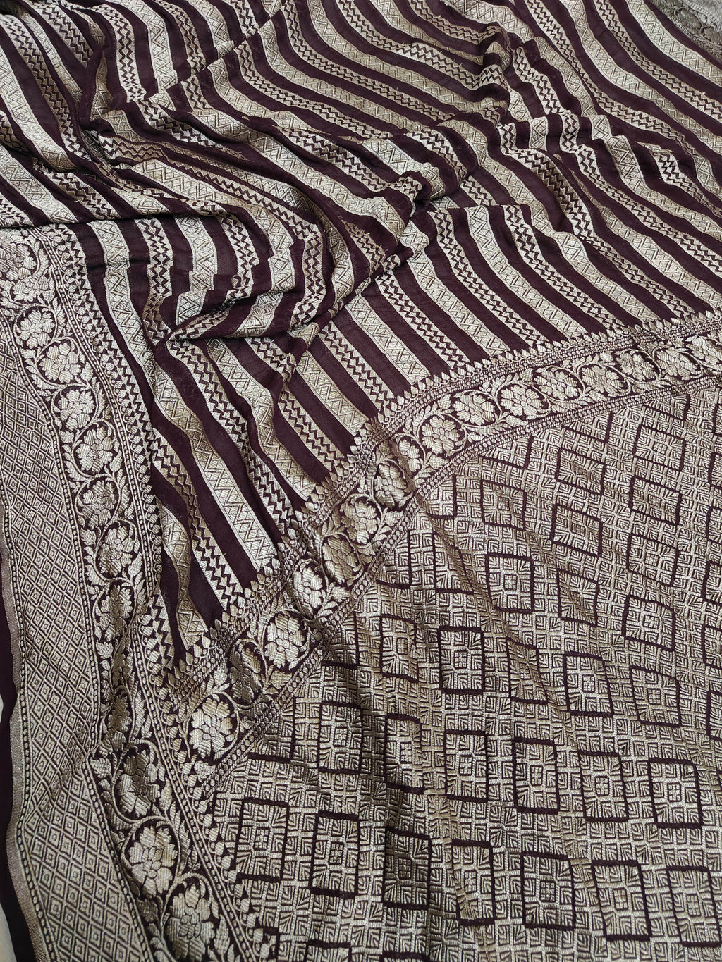 Beautiful Banarasi Lahariya Stripe Designer Khaddi Chiffon Saree