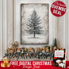 Vintage Christmas Tree Wall Art with Free Christmas Recipe Book
