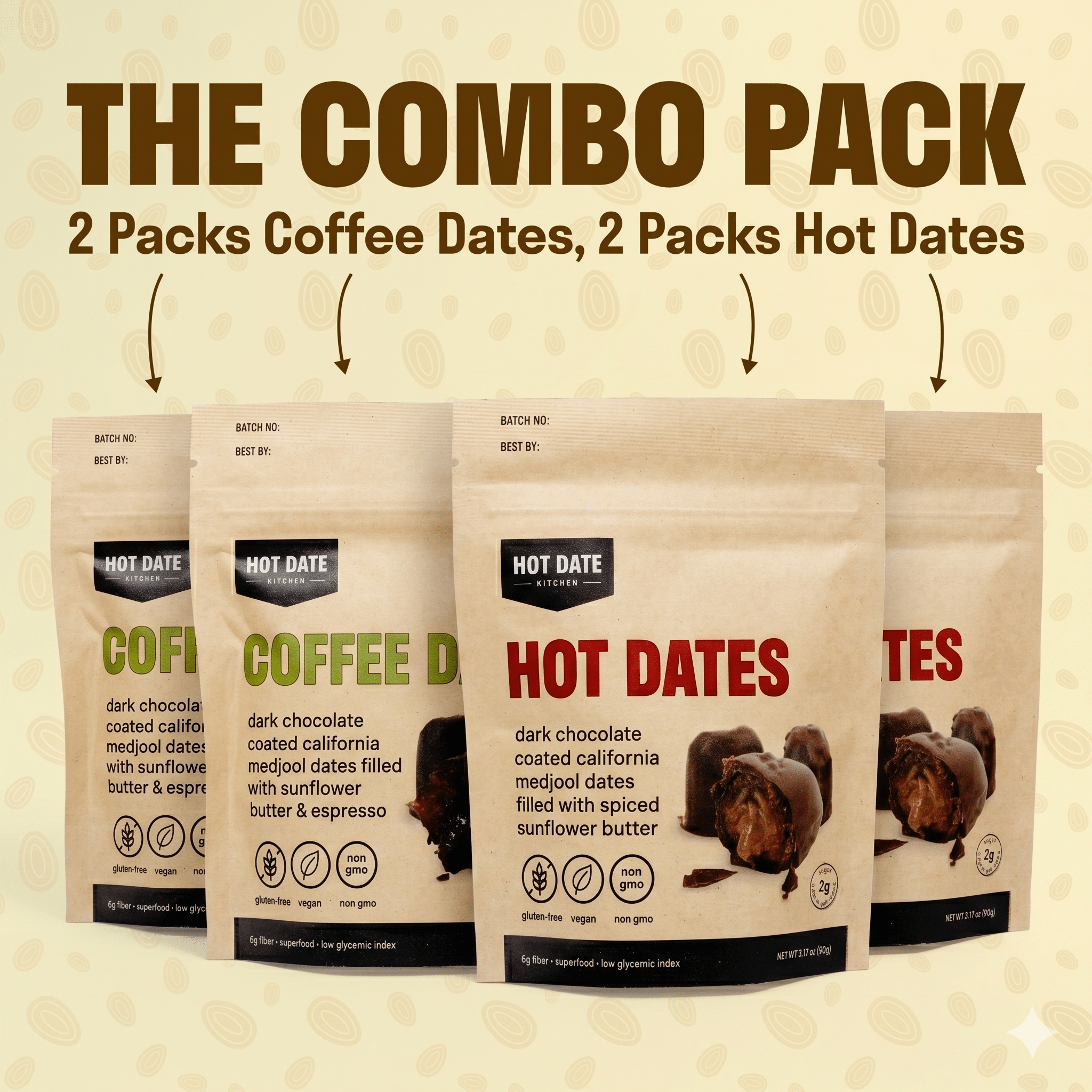 Chocolate Stuffed Dates Variety Pack - 4 Pouches