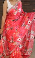 Cowkadi Flowers Buta Print Designer Satin Silk Saree