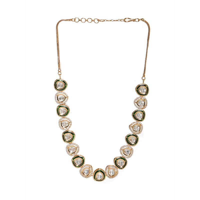 Designer Meenakari Kundan And Diamond Green and Golden Necklace