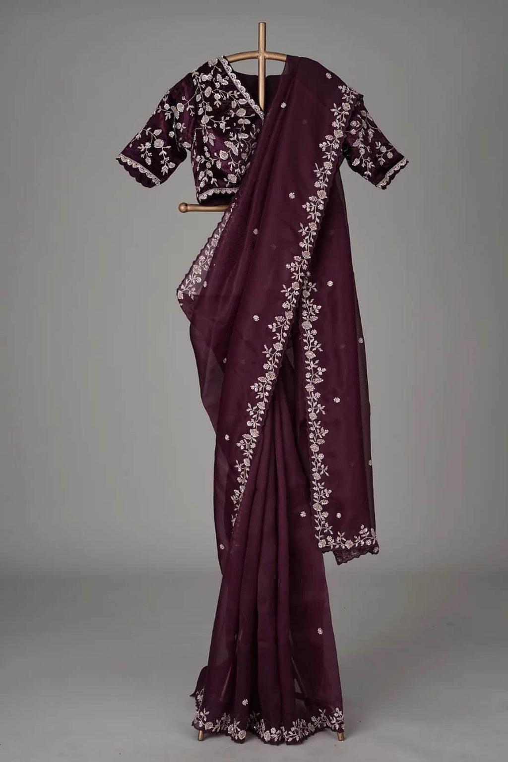 Designer Organza Silk Saree with Cutdana Handwork Border