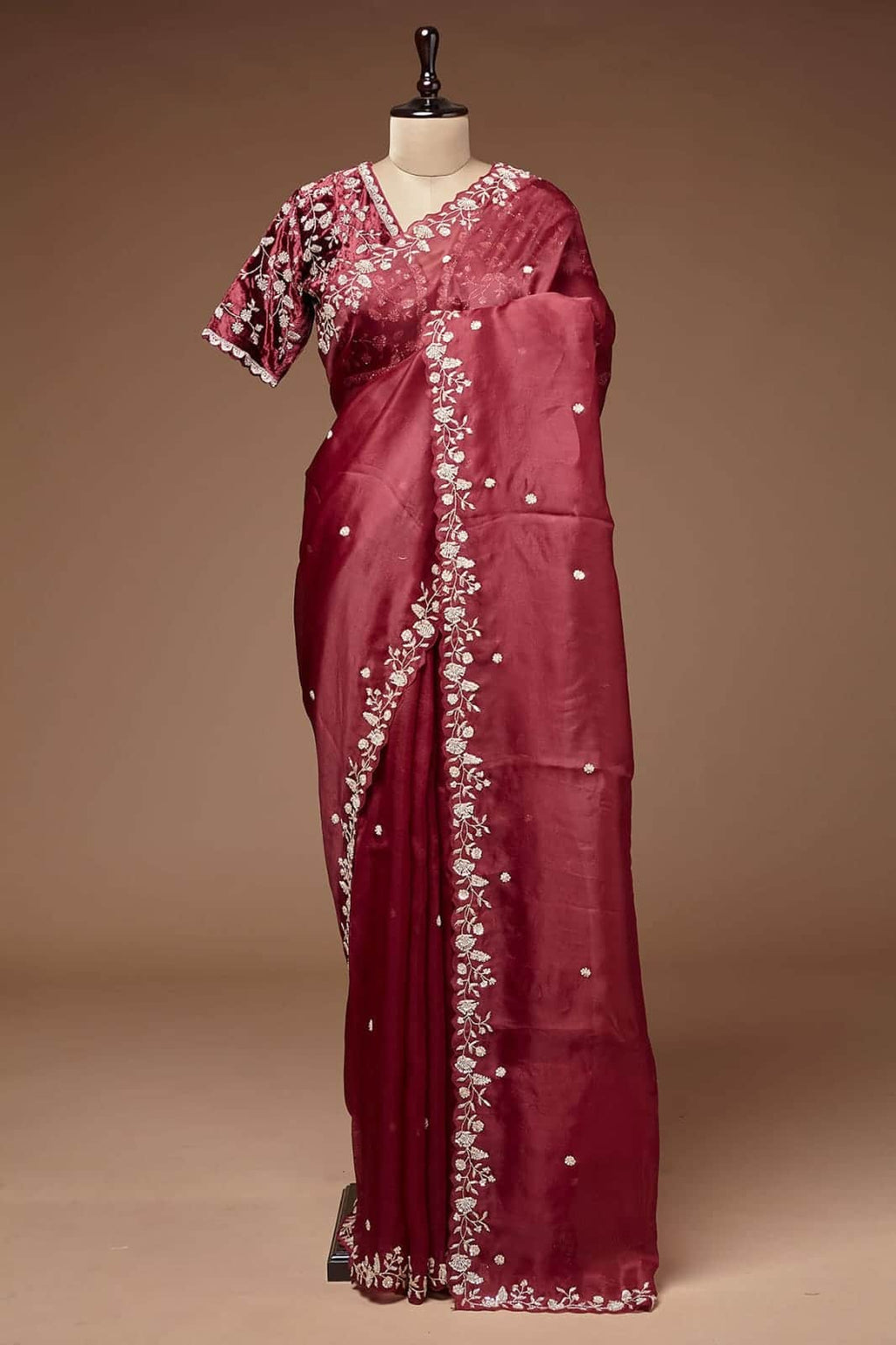Designer Organza Silk Saree with Cutdana Handwork Border