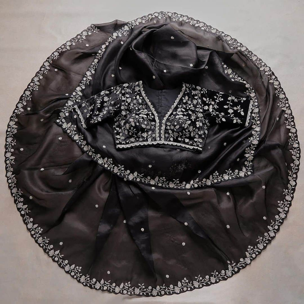 Designer Organza Silk Saree with Cutdana Handwork Border