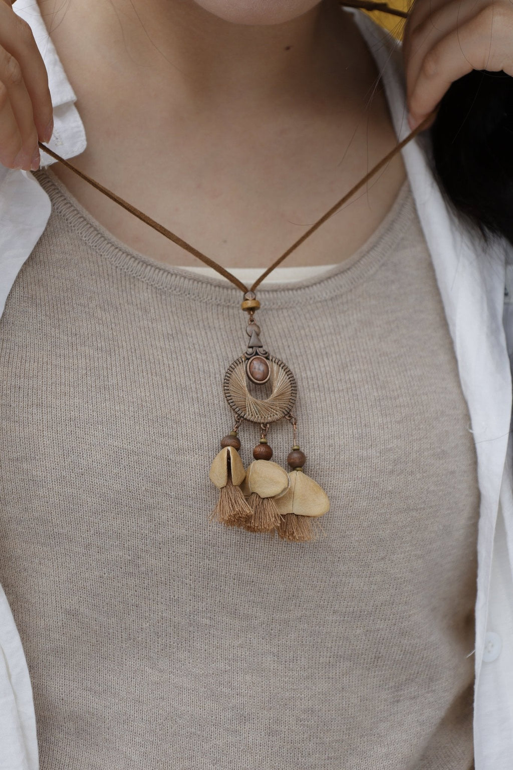 "Earth Dreamcatcher" Woven Seed Pendant