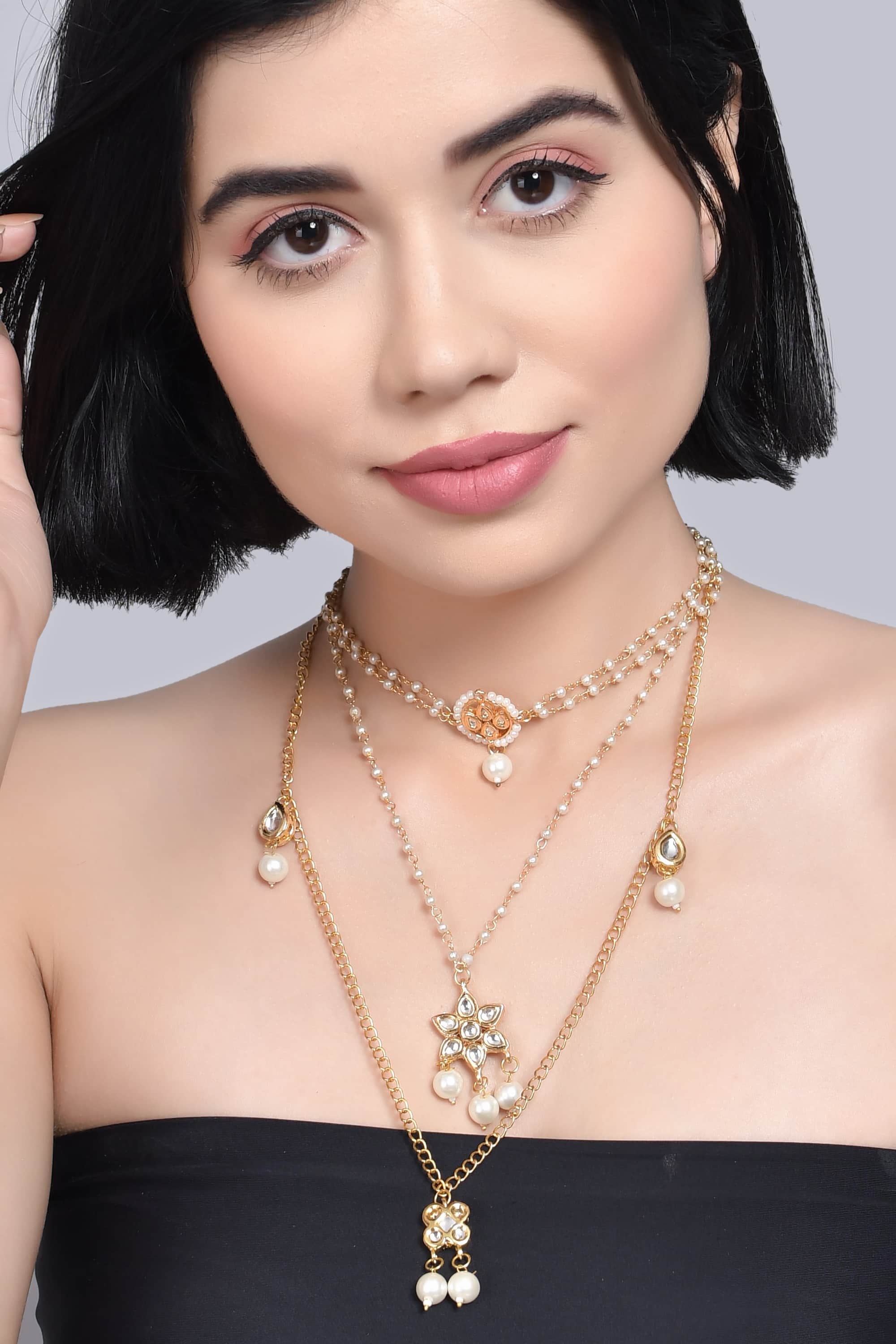 Embellished Multi Layered Kundan Necklace with Choker