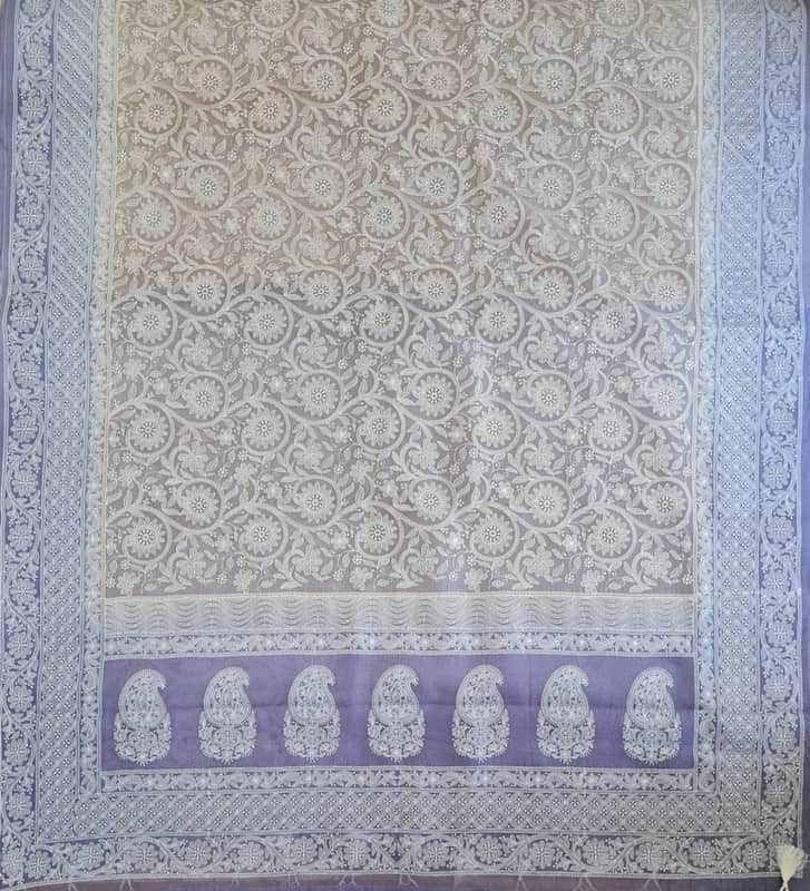 Exclusive Pure Organza Heavy Anchal Embroidery Work Chikankari Silk Saree