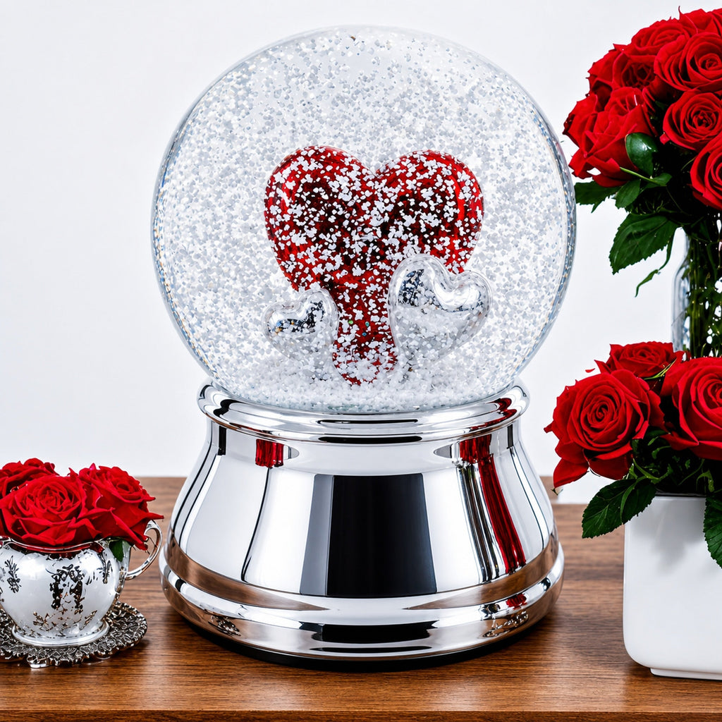 Romantic Red Heart in Love Glass Musical Water Snow Globe