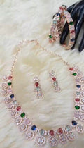 Latest Designer American Diamond Multicolor Jewelry Set