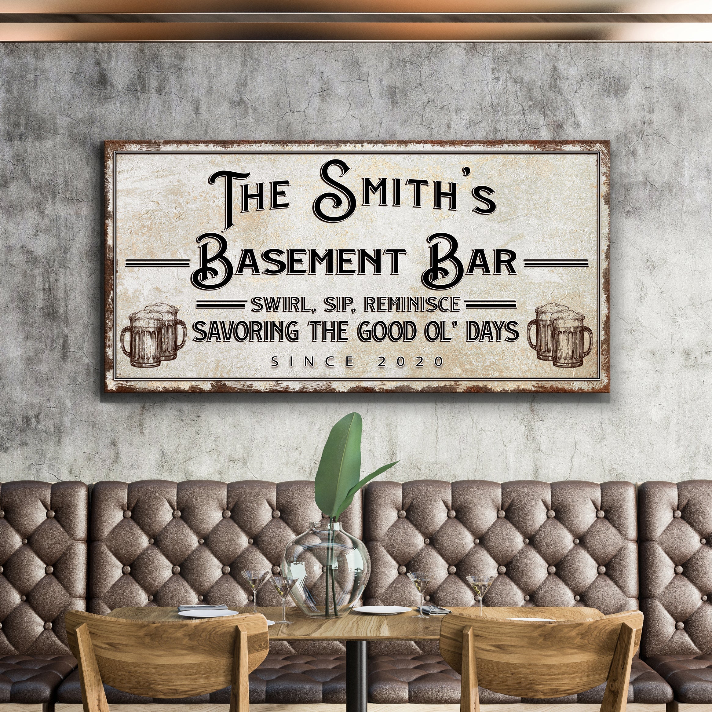 Swirl, Sip, Reminisce Basement Bar Sign
