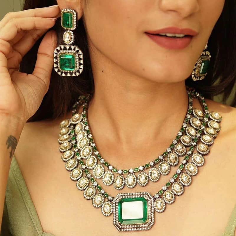 Moisaanite Necklace Earrings Set for Women