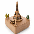 Eiffel Tower Wooden Musical Figurine - Moving Paris Car Music Box 5.8 Inches