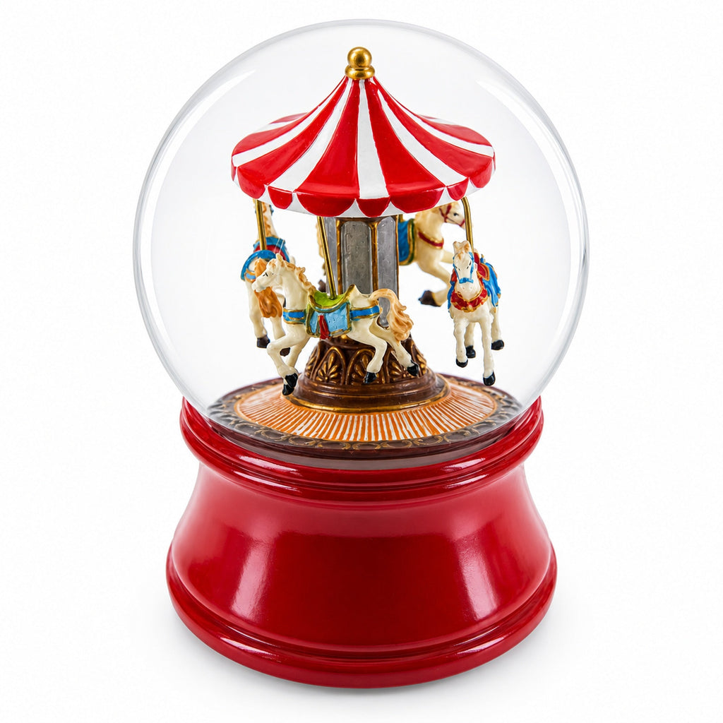 Whirling Carousel Wind-up Spinning Horses Musical Water Globe