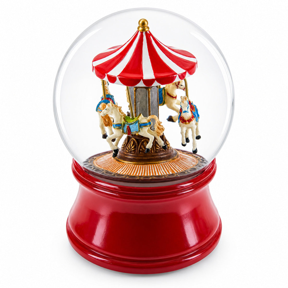 Whirling Carousel Wind-up Spinning Horses Musical Water Globe