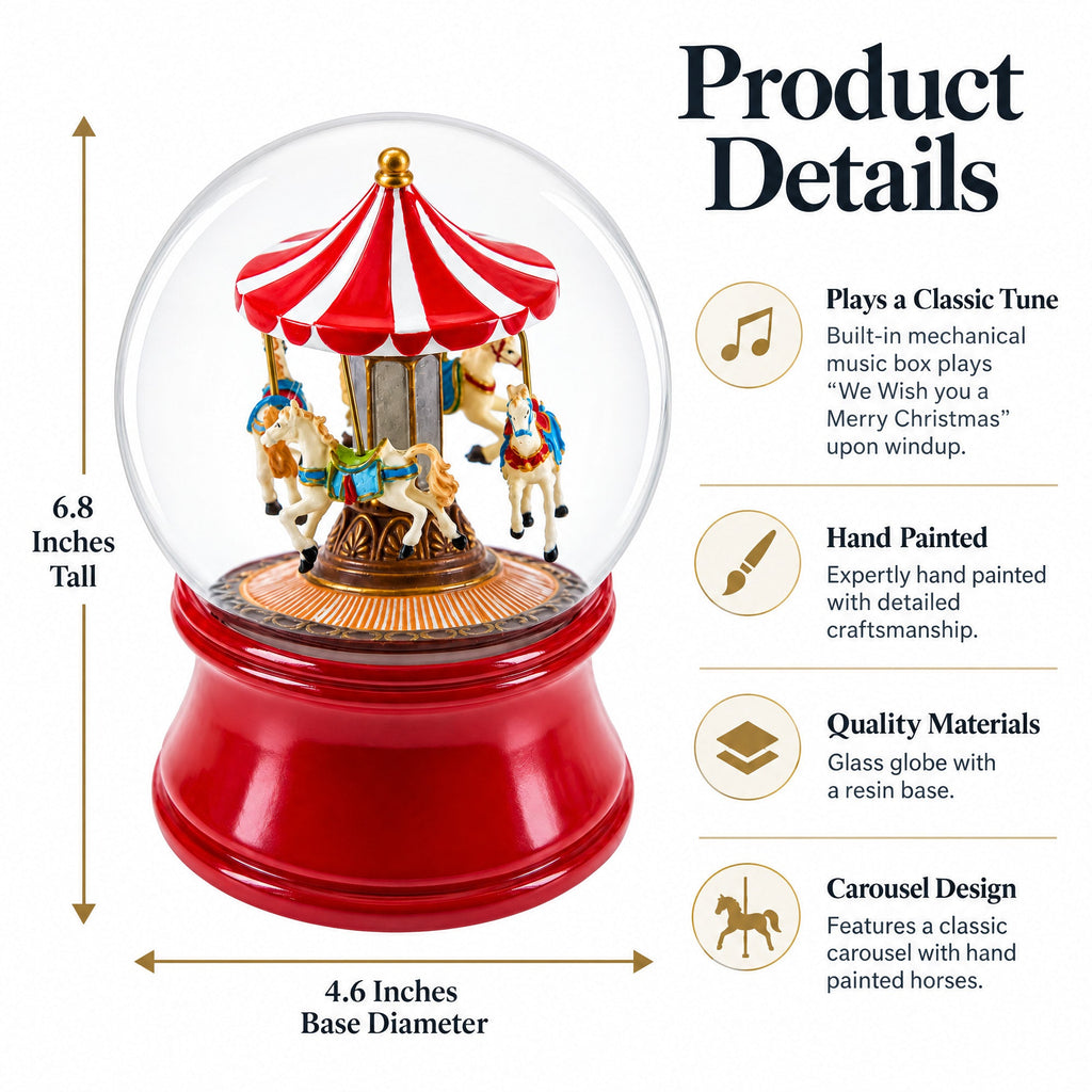 Whirling Carousel Wind-up Spinning Horses Musical Water Globe