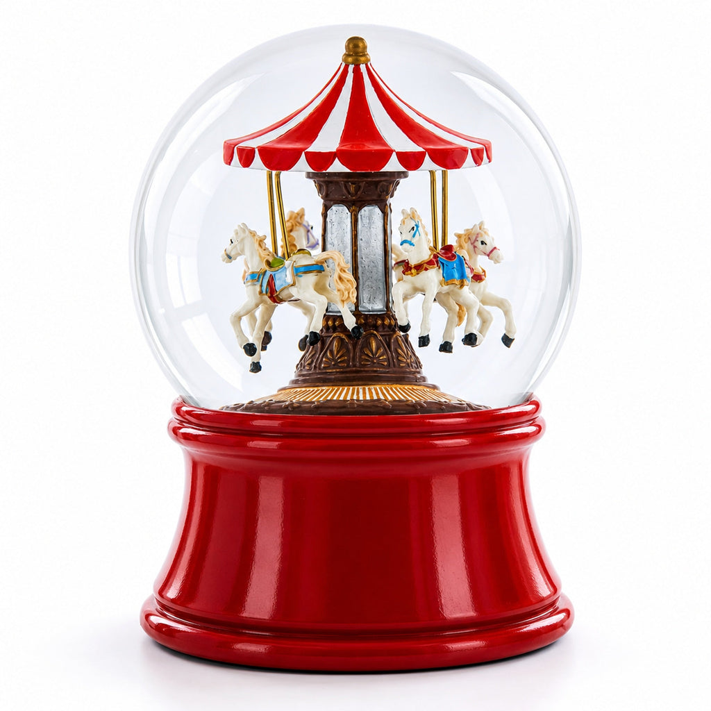 Whirling Carousel Wind-up Spinning Horses Musical Water Globe