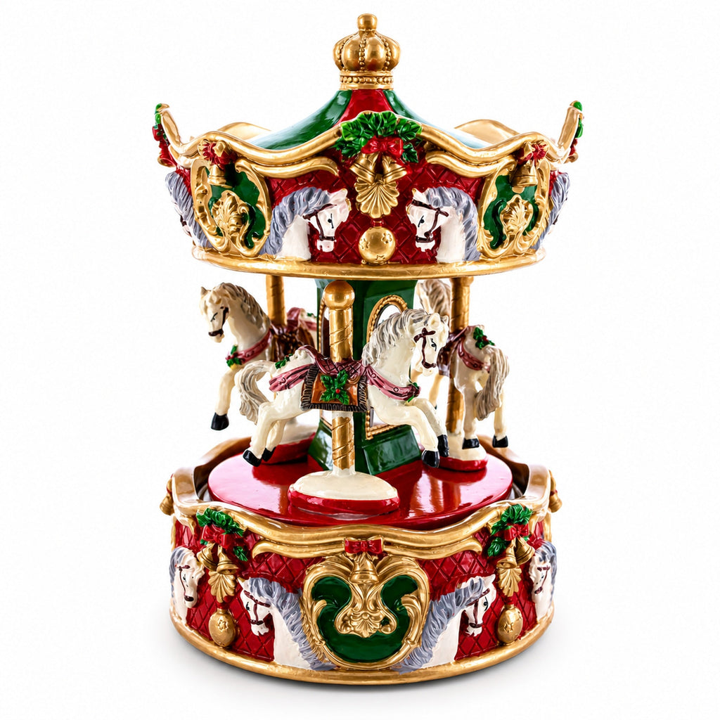 Animated Musical Christmas Carousel Figurine - Rotating Horse Music Box
