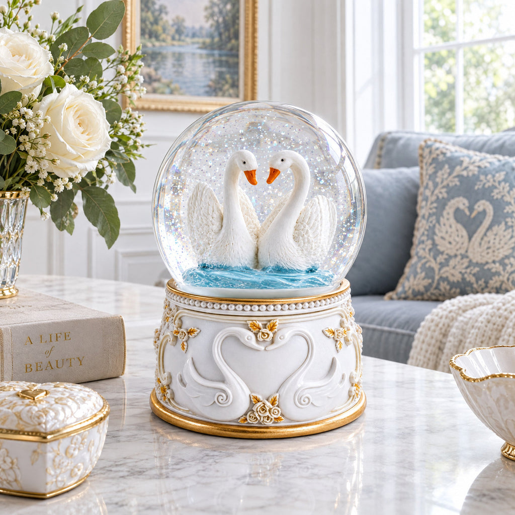 Romantic Swan Spinning Musical Water Snow Globe