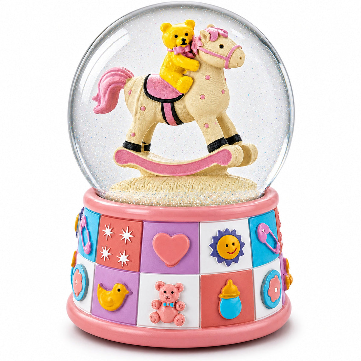 Teddy Bear Rocking Horse Musical Snow Globe - Nursery Decor 5.7 Inches