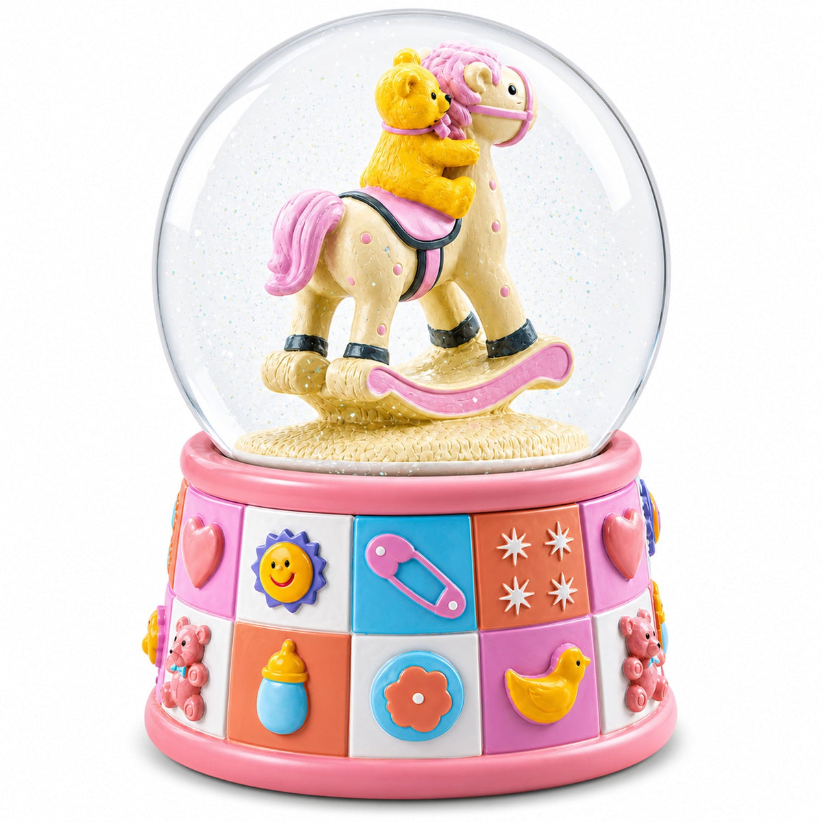 Teddy Bear Rocking Horse Musical Snow Globe - Nursery Decor 5.7 Inches