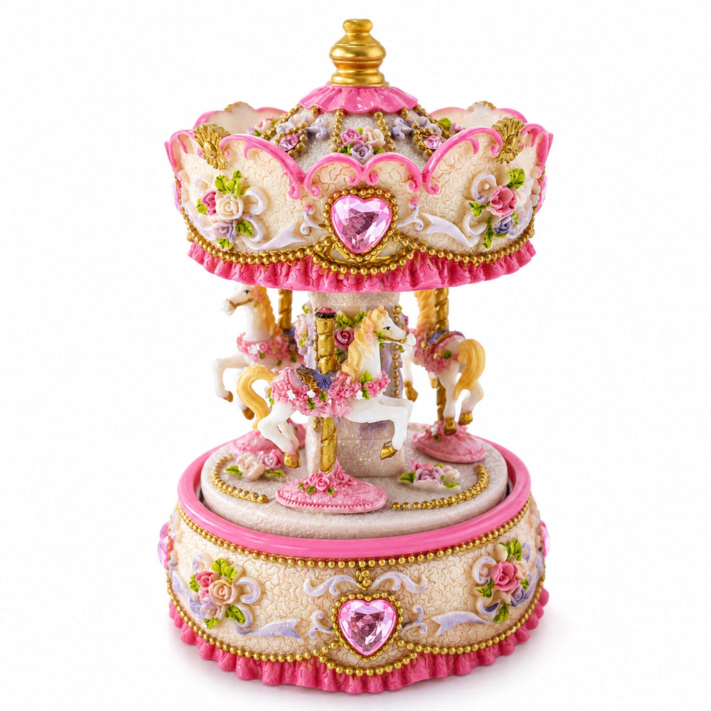Floral Three Horses Carousel Spinning Musical Figurine