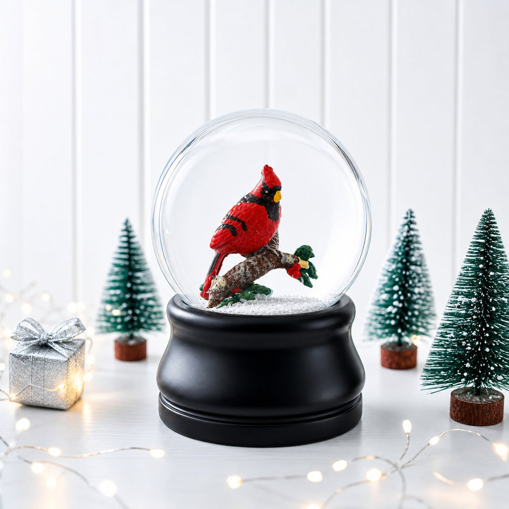 Red Cardinal on a Branch Musical Water Snow Globe