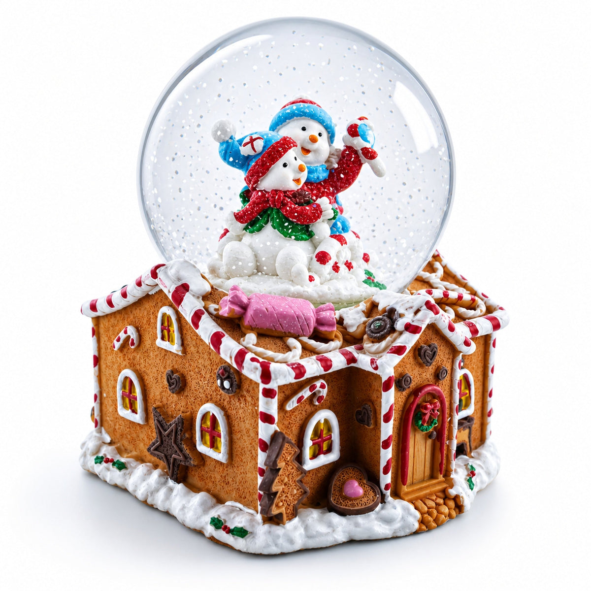 Gingerbread Cottage Snowmen Romance Musical Water Snow Globe