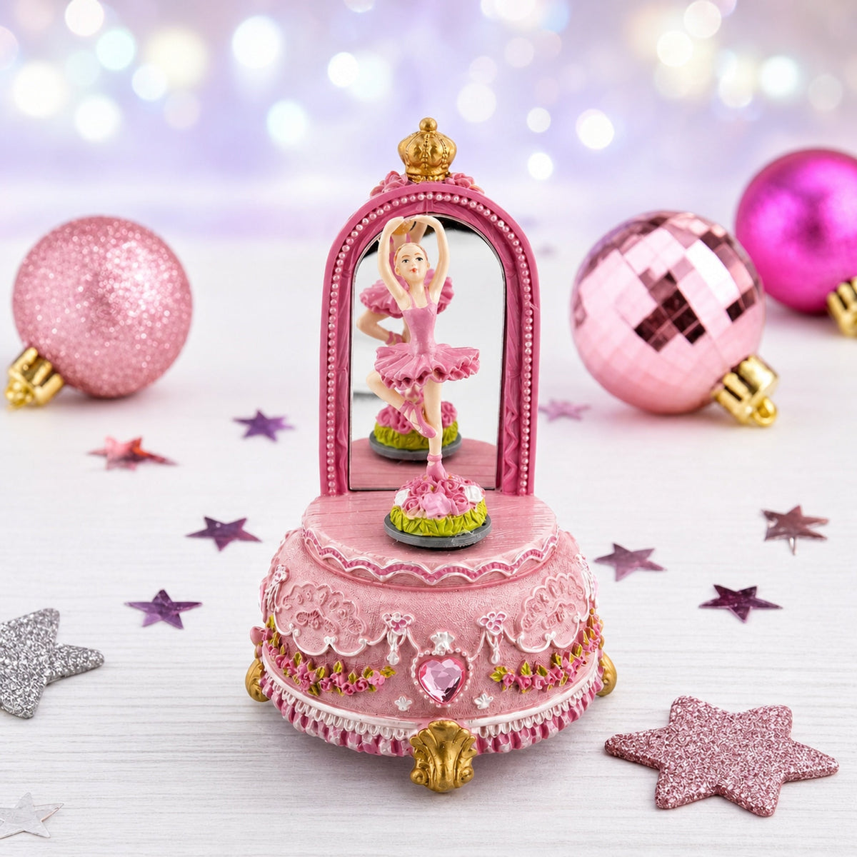 Animated Musical Ballerina Figurine - Rotating Swan Lake Mirror Music Box