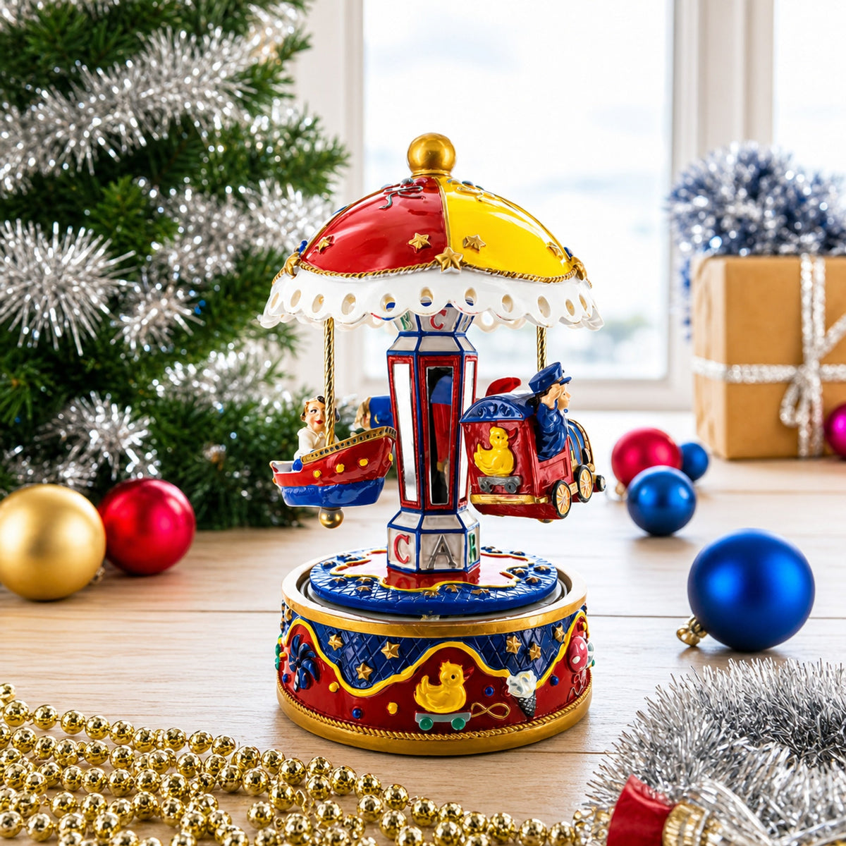 Animated Musical Carousel Figurine - Moving Train Airplane Boat Music Box