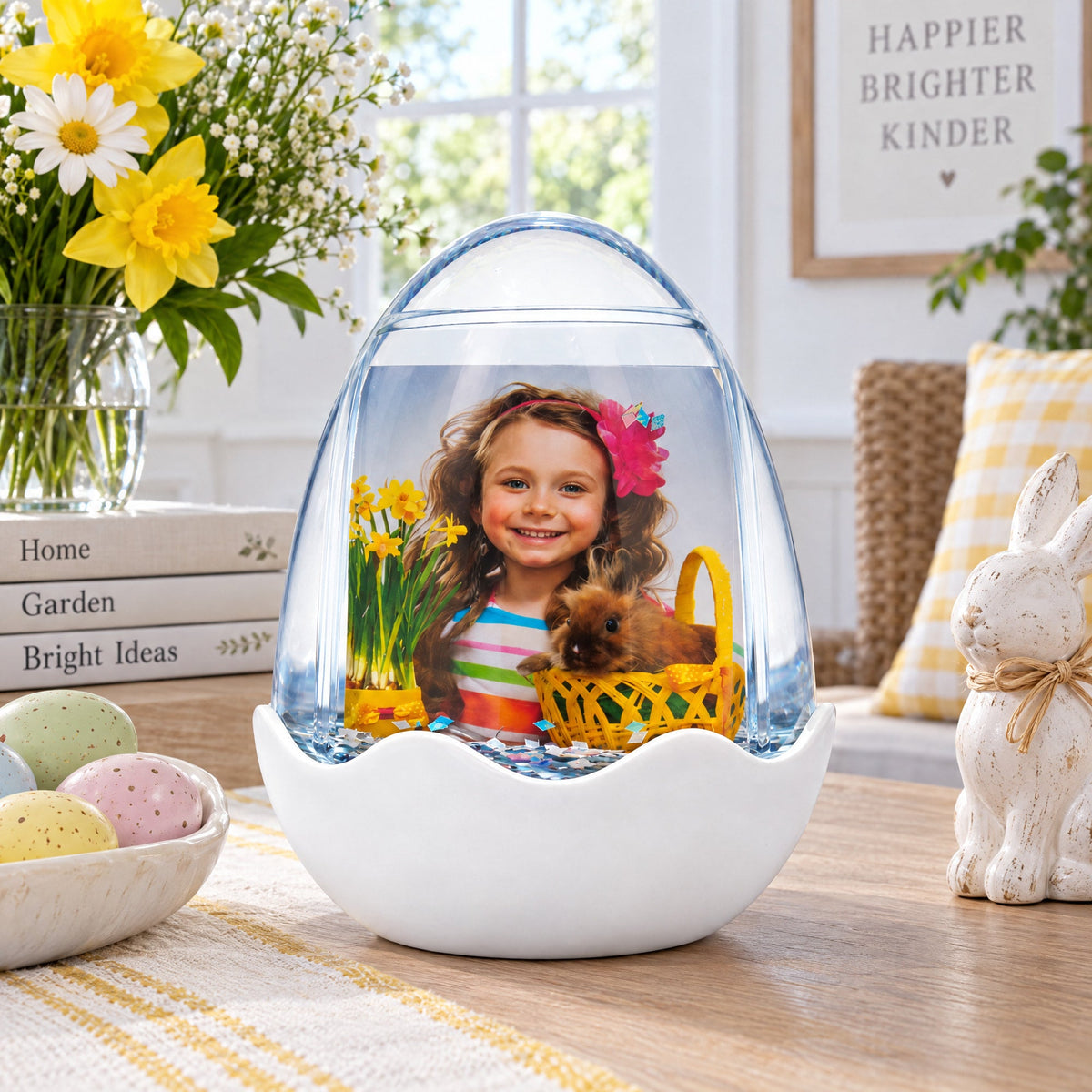 Egg-Shaped Water Globe Picture Frame with LED Light and Musical Bliss