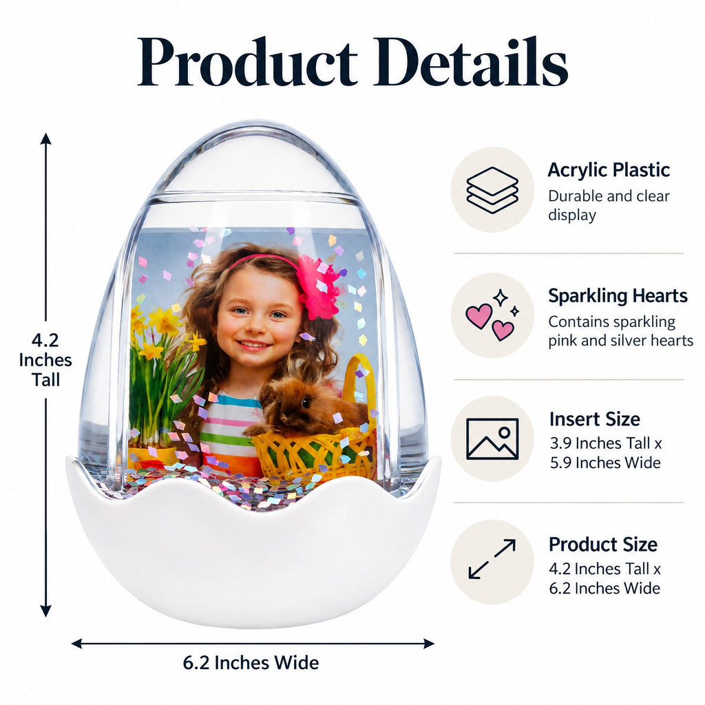 Egg-Shaped Water Globe Picture Frame with LED Light and Musical Bliss