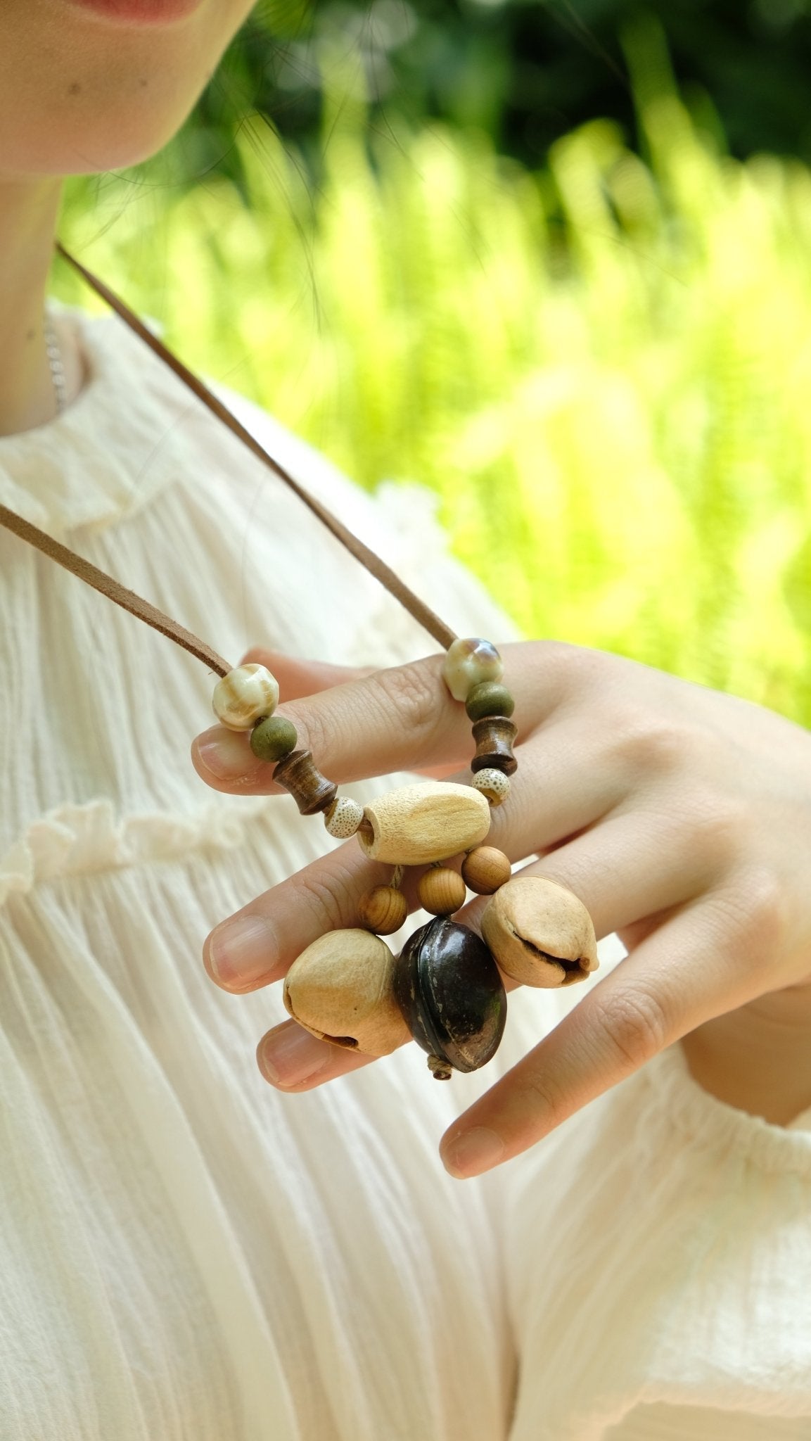 "Woodland Echo" Seed＆Wood Bead Necklace