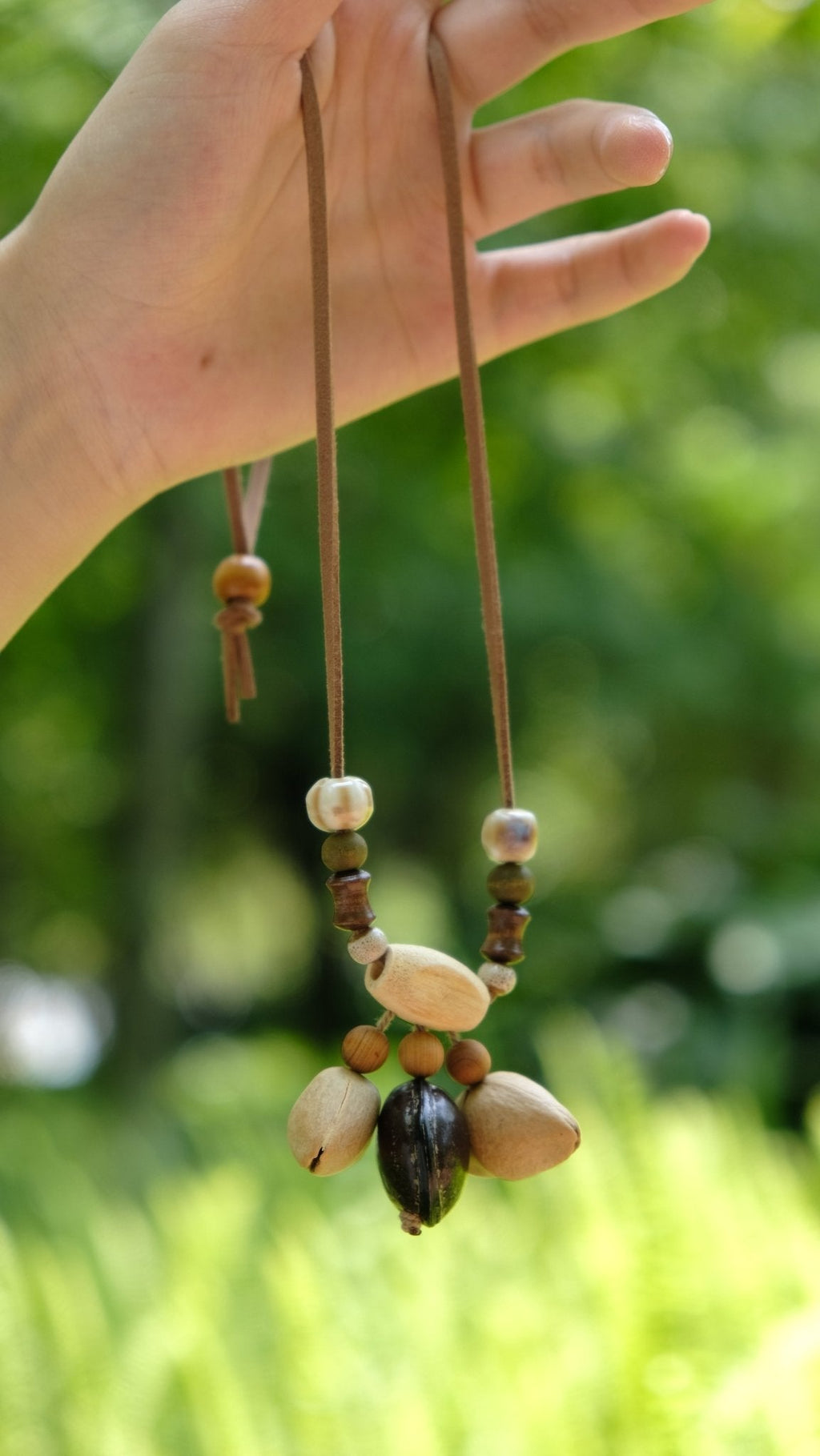 "Woodland Echo" Seed＆Wood Bead Necklace