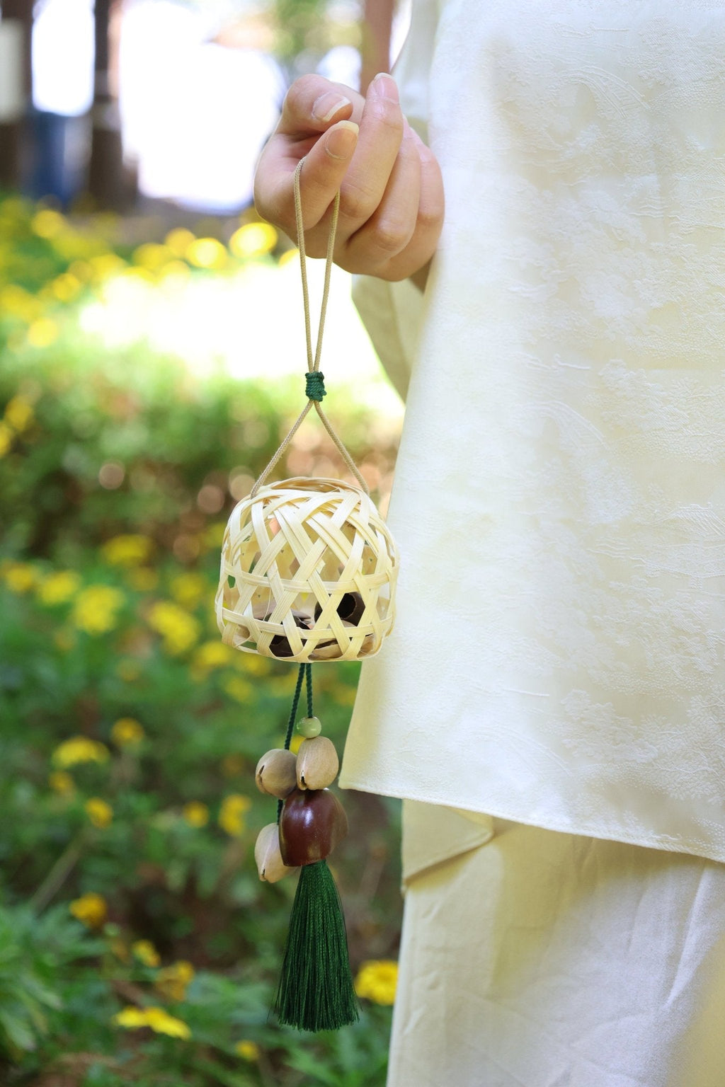 "The Bamboo Lantern" - Hand-Woven Cage Charm