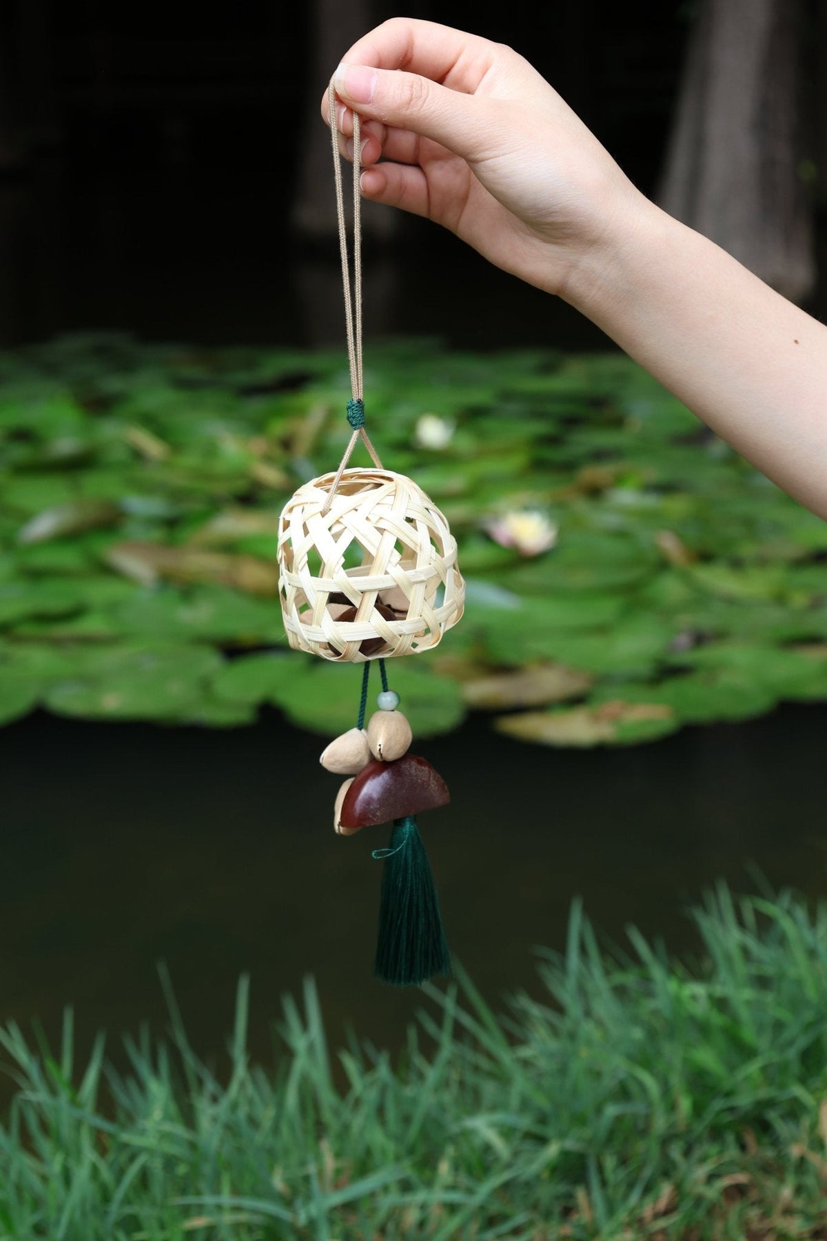 "The Bamboo Lantern" - Hand-Woven Cage Charm