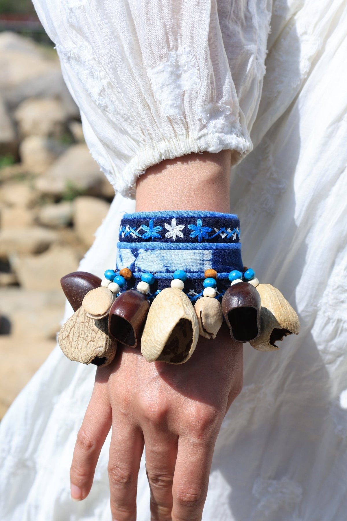"The Indigo Beat" Embroidered Wrist Rattle