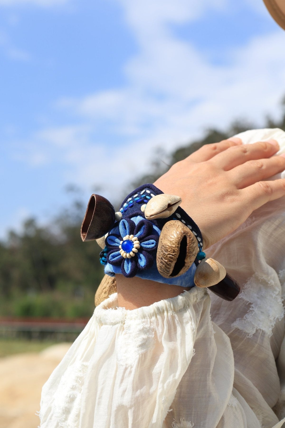 "Indigo Flower Rattle" Wrist Seed Percussion