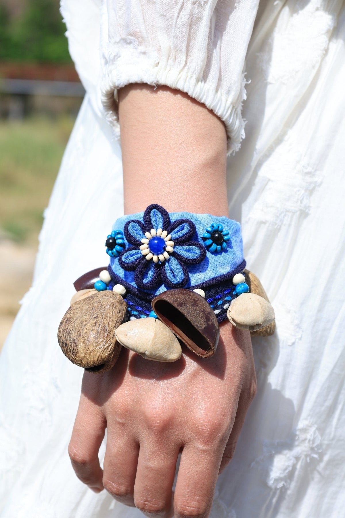 "Indigo Flower Rattle" Wrist Seed Percussion