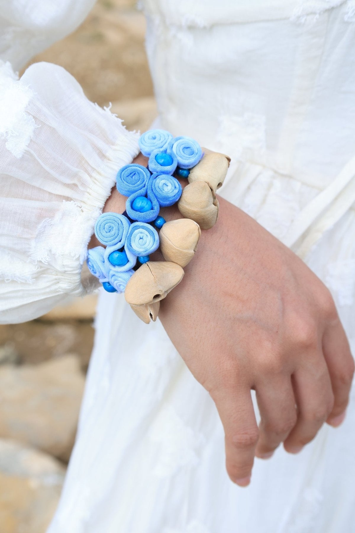 "Indigo Ripple" Fabric Rosette Wrist Rattle