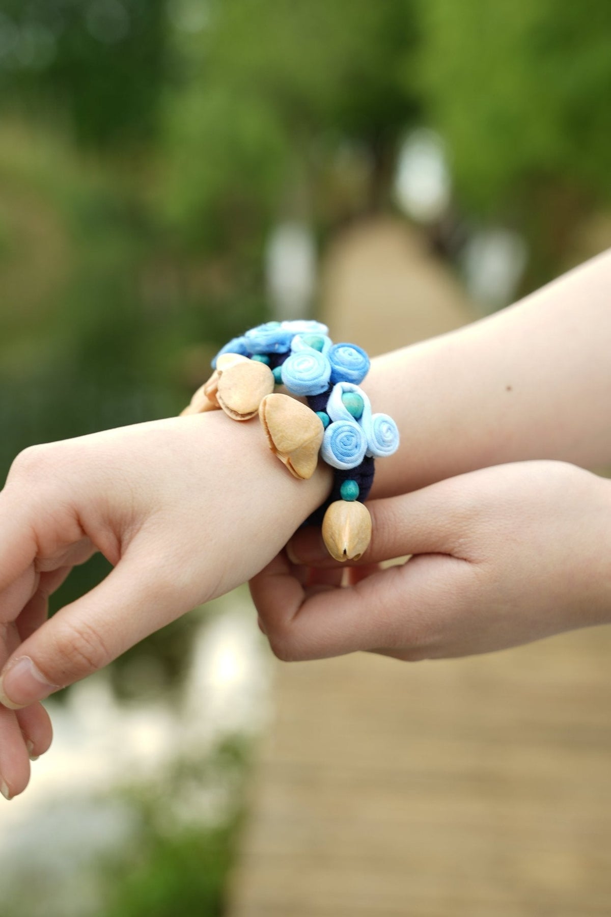 "Indigo Ripple" Fabric Rosette Wrist Rattle