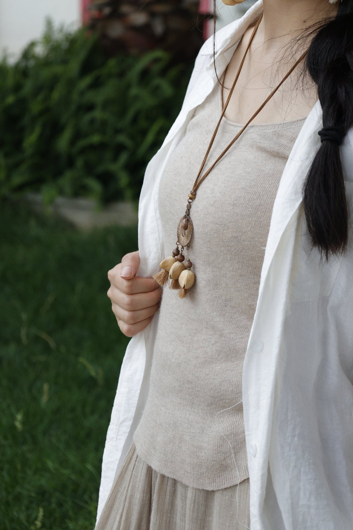 "Sunset Weaver" Bronze Mandala Seed Necklace