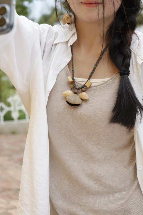 "Woodland Trio" Seed Braided Necklace