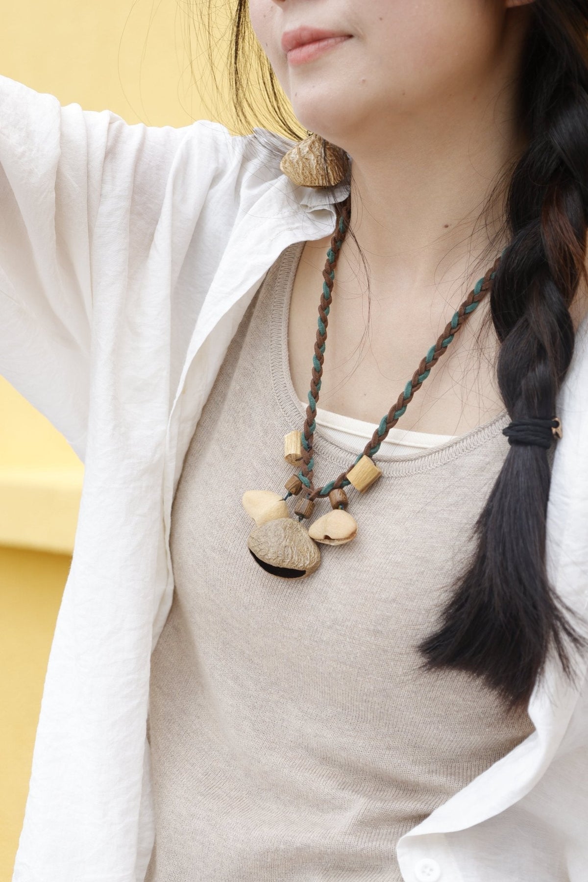 "Woodland Trio" Seed Braided Necklace