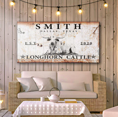 Longhorn Rustic Cattle Sign